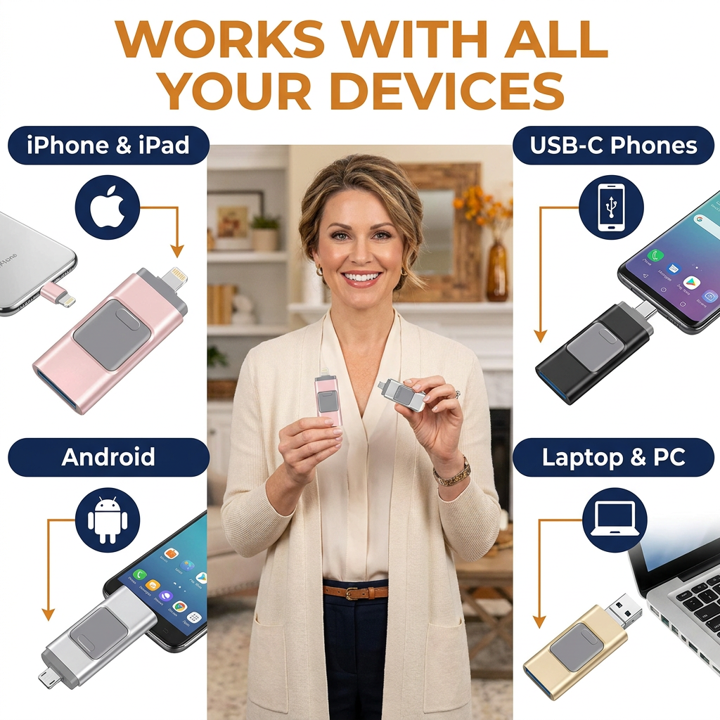 4-in-1 Phone Flash Drive 32GB – Lightning, USB-C, Micro USB & USB-A (CLAUDE VERSION 2)