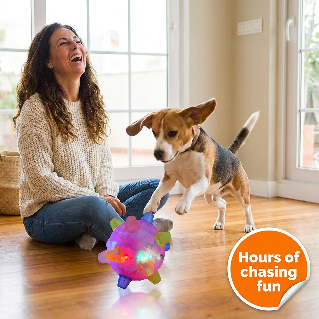 LED Jumping Ball for Dogs – Interactive Bouncing Dog Toy with Flashing Lights & Music, Self-Moving Activation Ball 5.1 in