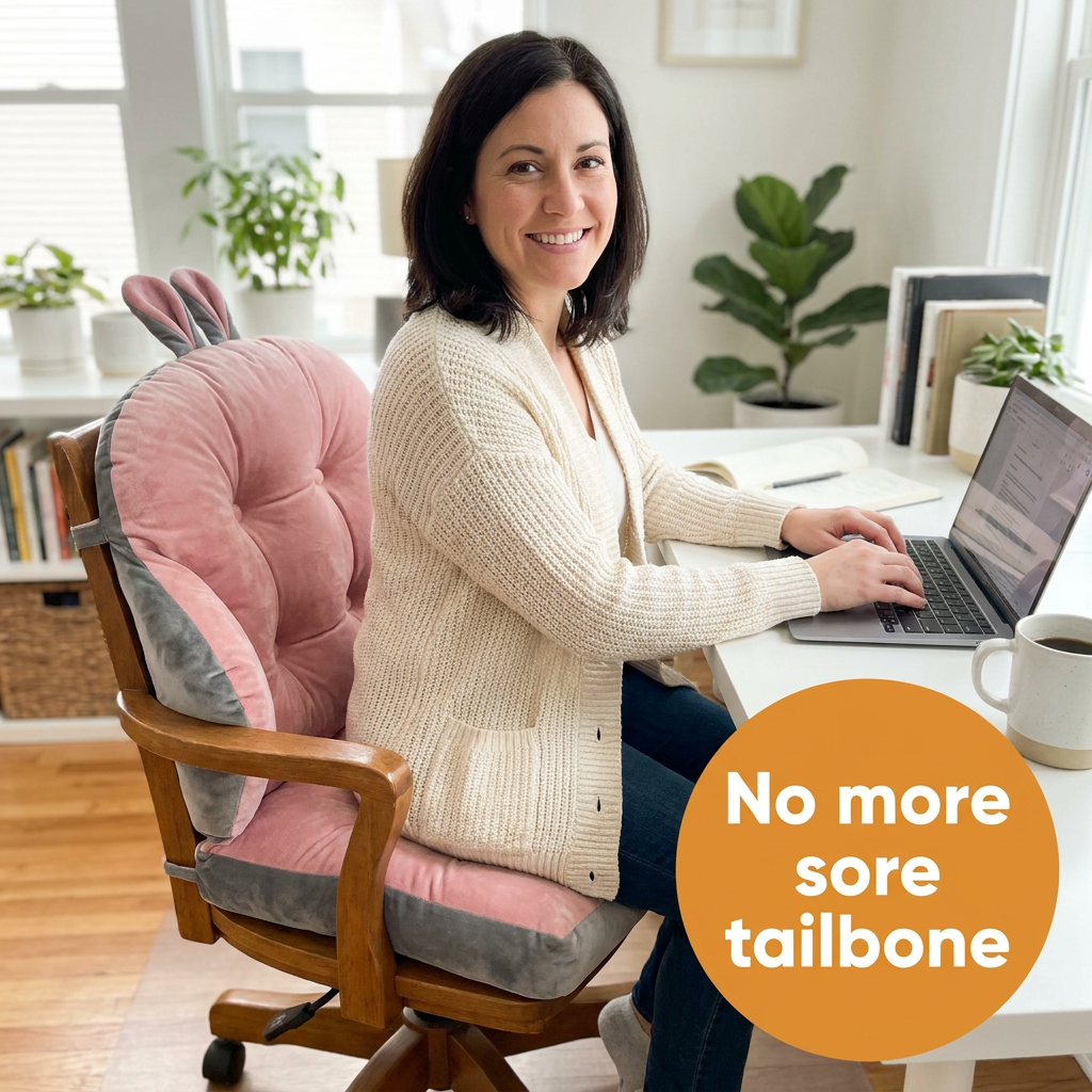 Chair Cushion with Backrest for Tailbone & Back Pain – Plush One-Piece Seat & Back Support Pad with Side Wings, 7 Colors