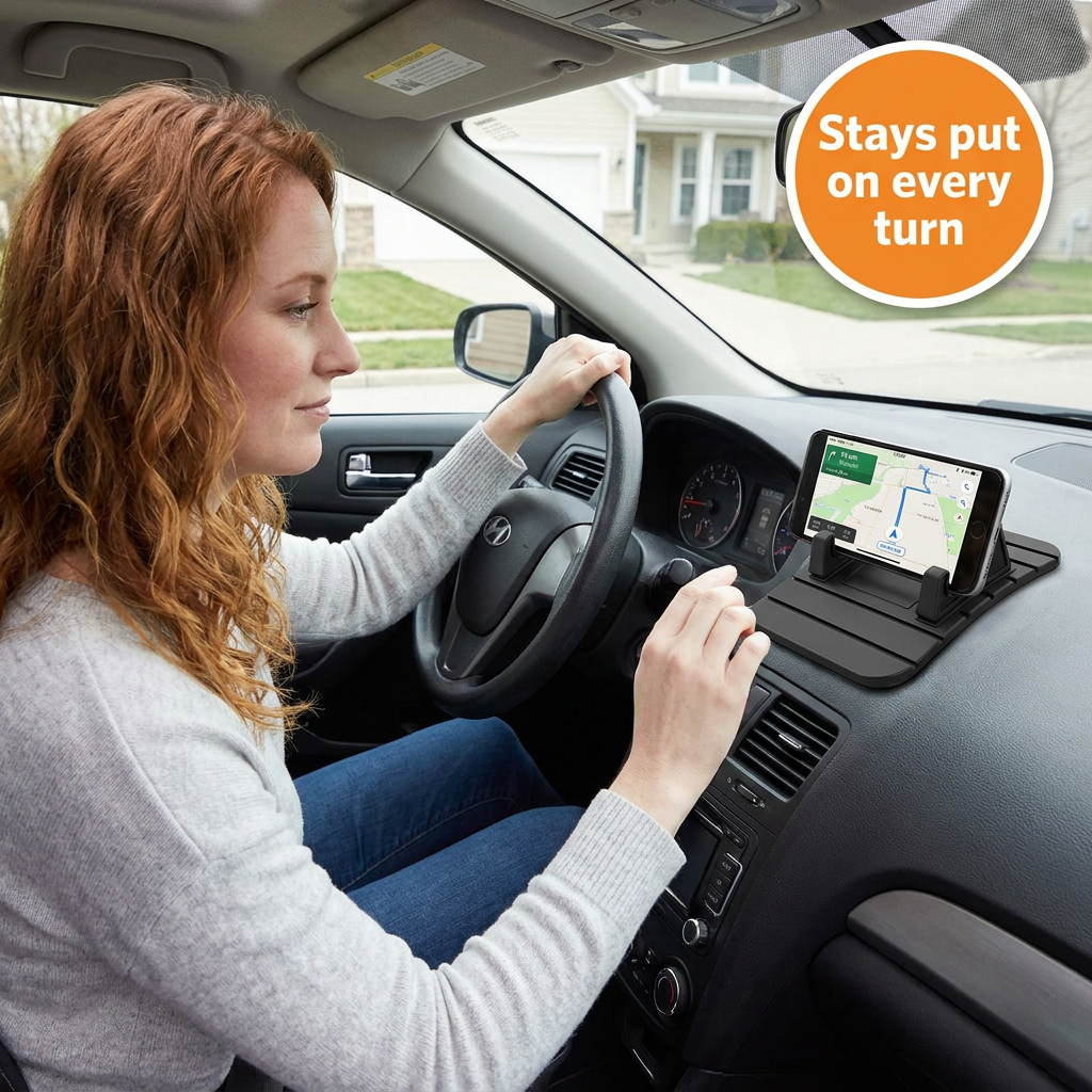 Non-Slip Silicone Car Phone Holder – Dashboard Phone Mount Pad, No Adhesive, Doubles as Desk Stand