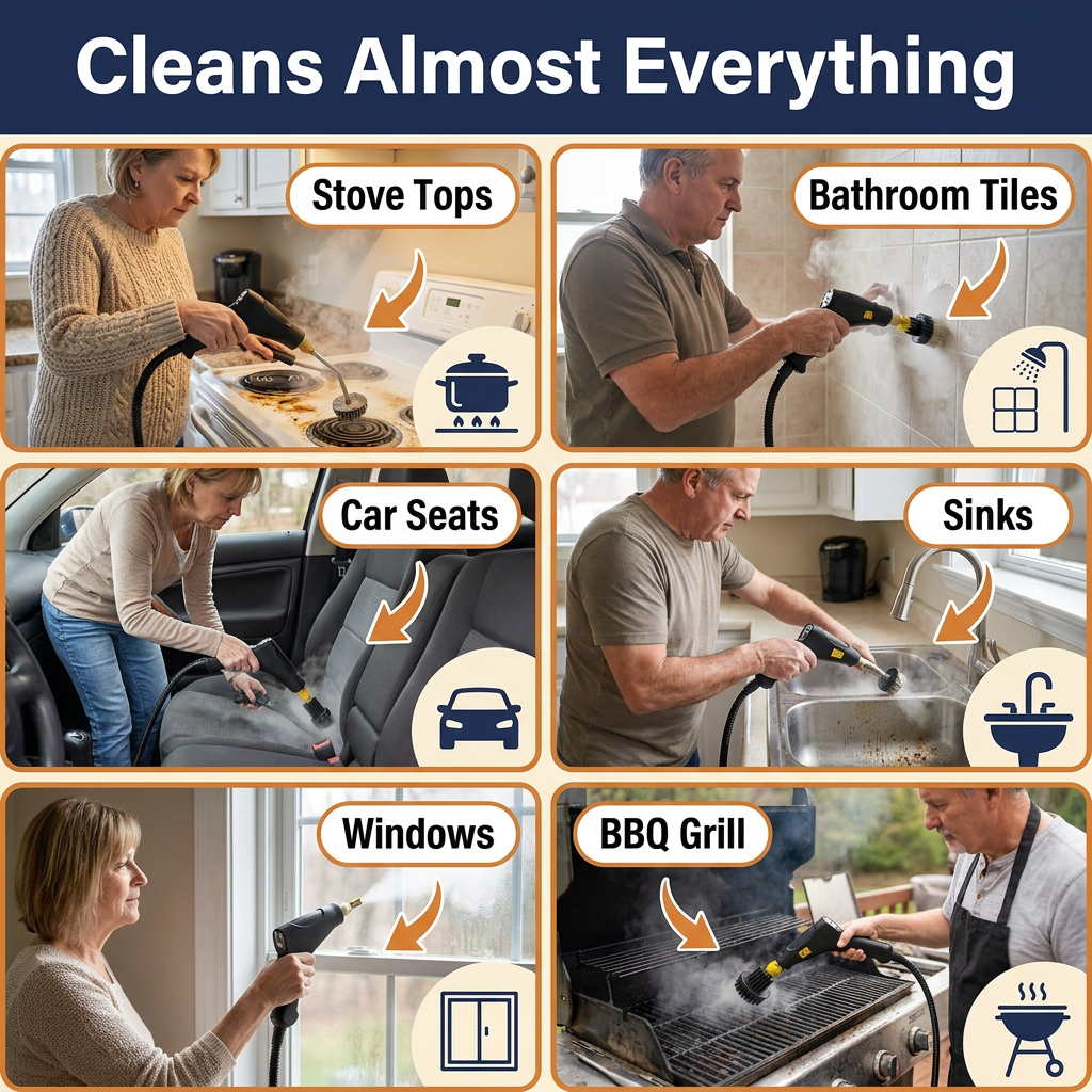 Portable Steam Cleaner with Spray Gun – 6 Steam Levels, 1200 ml Tank