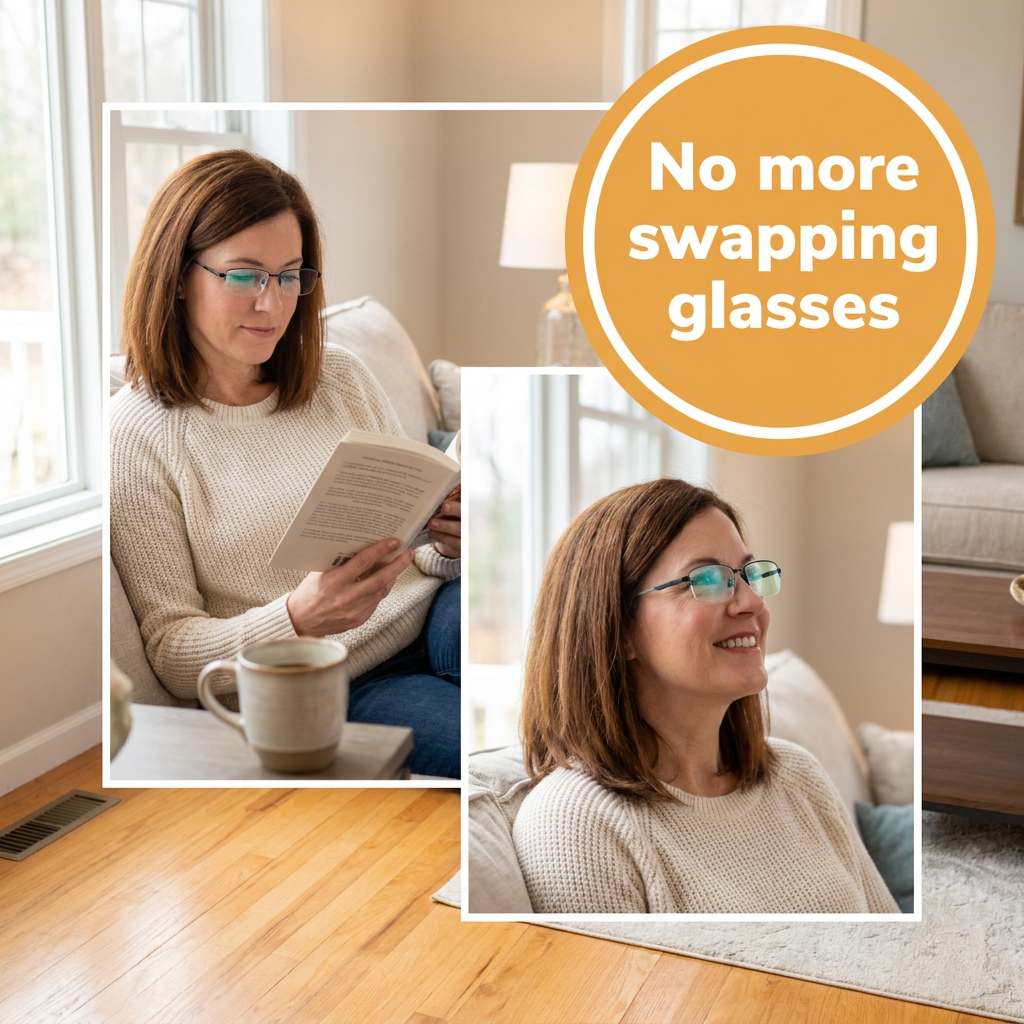 Progressive Multifocal Reading Glasses – Near, Middle & Far Vision, Light-Adaptive Blue Light Blocking Lenses