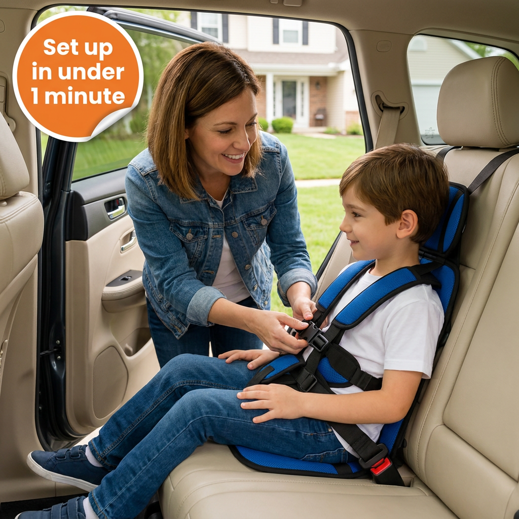 Portable Child Travel Seat – Foldable Kids Seat Cushion with 5-Point Harness, Small & Large Sizes