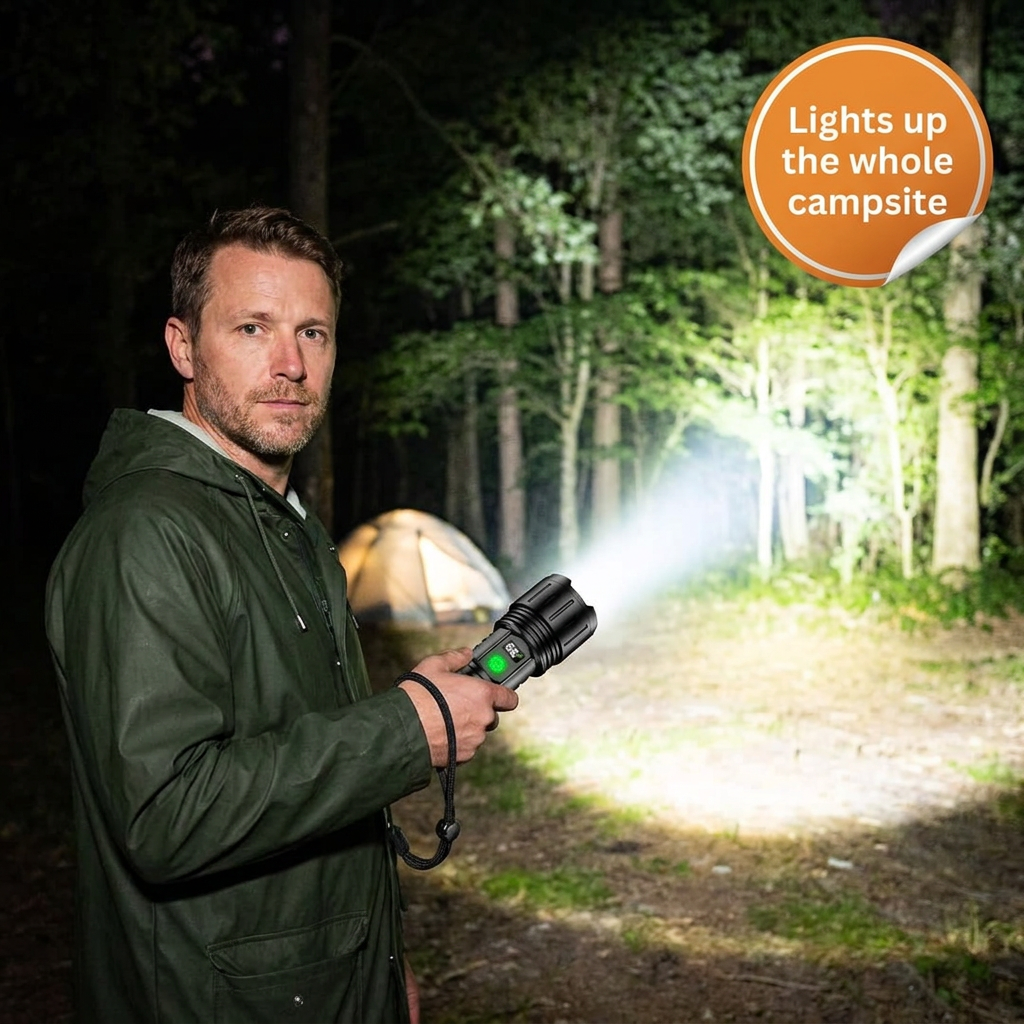 Rechargeable LED Tactical Flashlight – Zoomable High-Power Torch, 3280 ft Beam, 5 Modes, USB-C Power Bank, IPX5 Waterproof