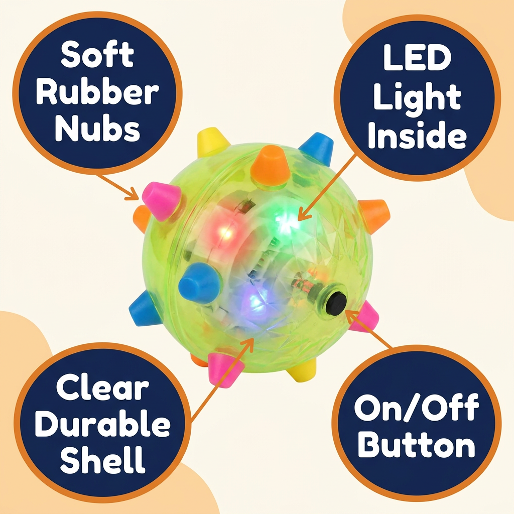 LED Jumping Ball for Dogs – Interactive Bouncing Dog Toy with Flashing Lights & Music, Self-Moving Activation Ball 5.1 in