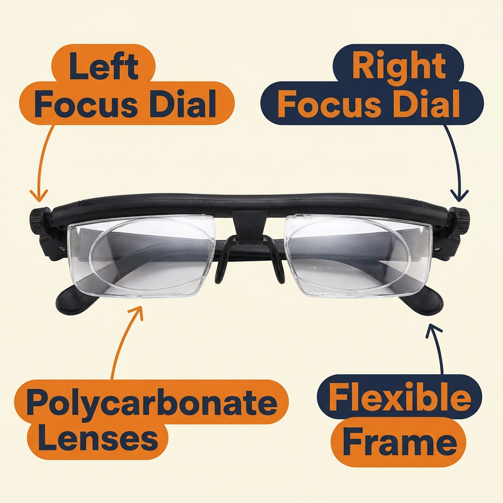 Adjustable Focus Glasses – Dial-Adjust Reading & Distance Eyeglasses, No Prescription Needed, Lightweight
