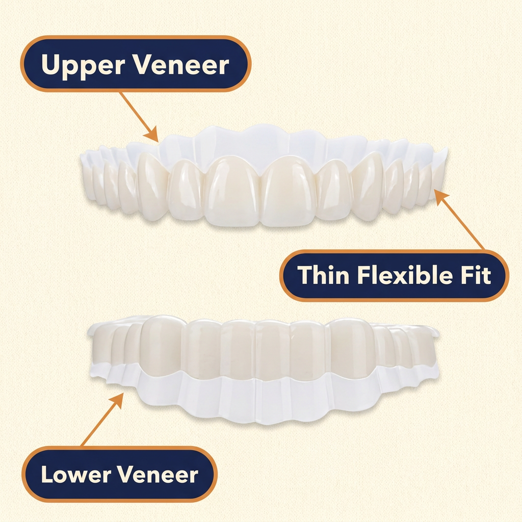 Snap-On Veneers Upper & Lower Set – Cosmetic Teeth Covers with Moldable Custom Fit, Natural White