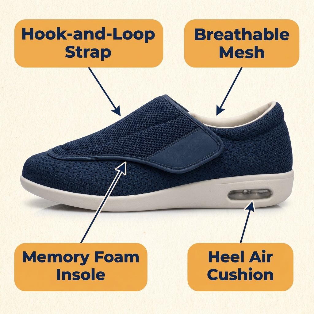 Extra Wide Diabetic Shoes for Swollen Feet – Adjustable Hook-and-Loop Walking Shoes with Memory Foam Insole