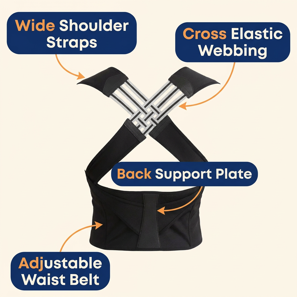 Full Back Posture Corrector Vest – Upper & Lower Back Brace with Spine Support Plate & Wide Shoulder Straps, Unisex S–2XL