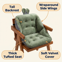Chair Cushion with Backrest for Tailbone & Back Pain – Plush One-Piece Seat & Back Support Pad with Side Wings, 7 Colors