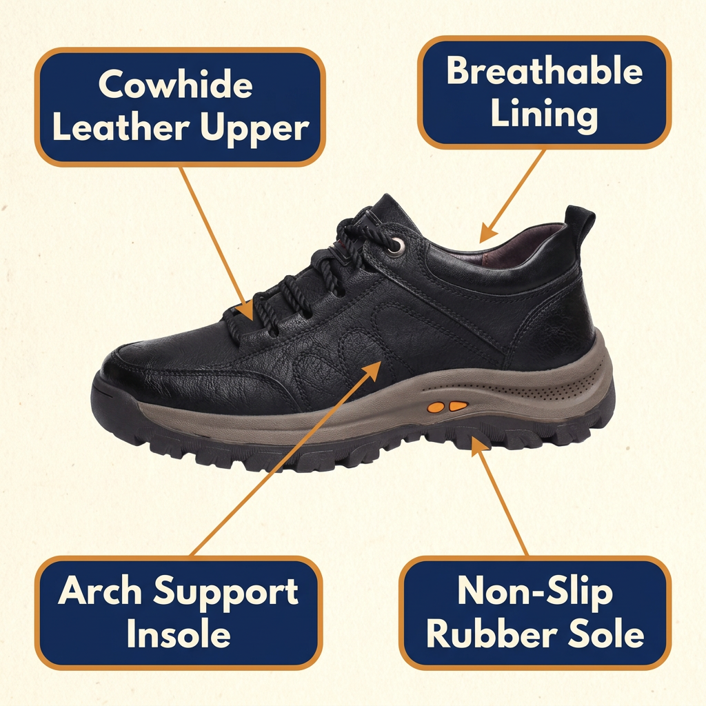 Men's Orthopedic Leather Shoes – Waterproof Arch Support Walking Shoes with Non-Slip Rubber Sole