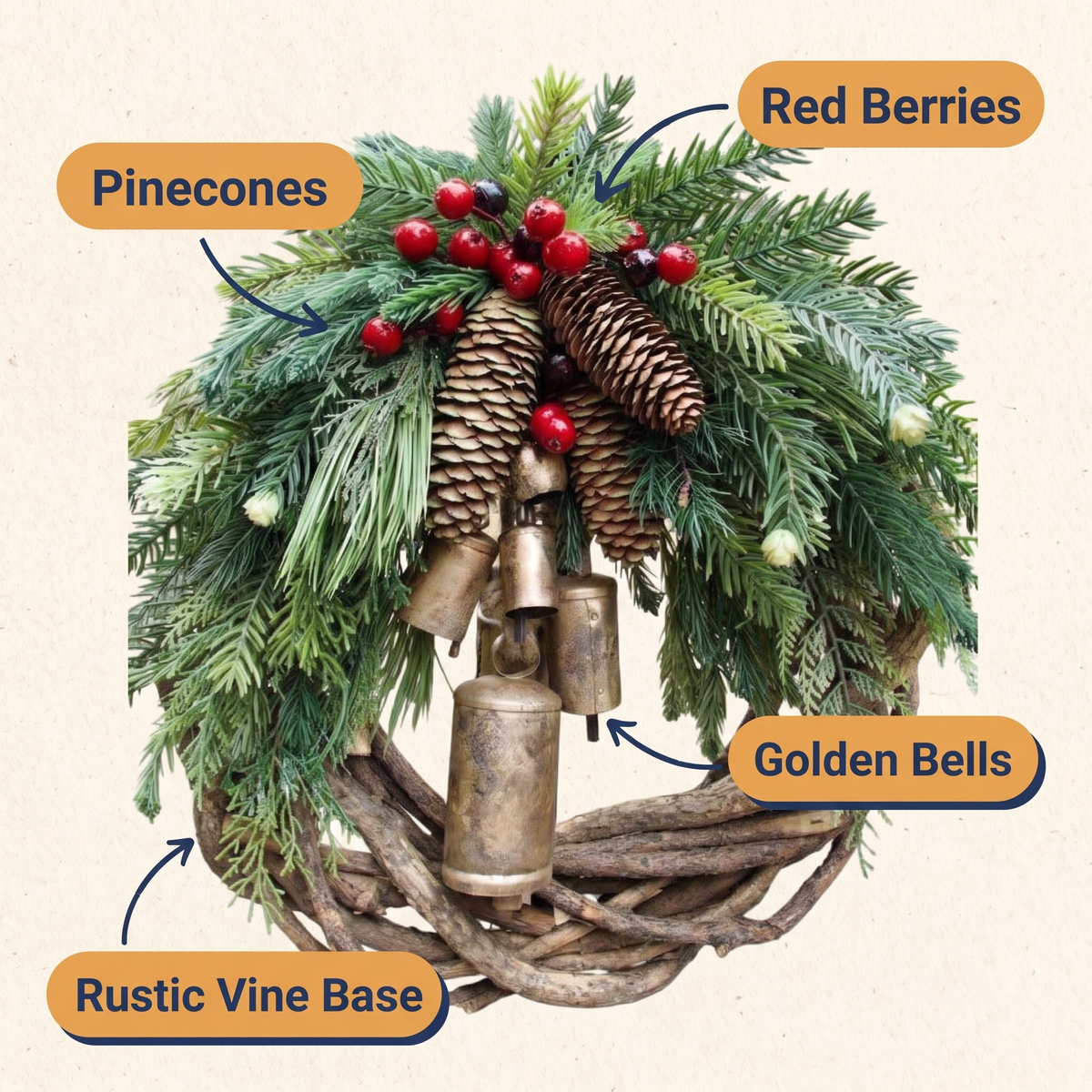 Farmhouse Christmas Wreath, Boho Wreath, Holiday Wreath