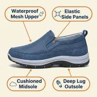 Men's Waterproof Slip-On Shoes – Orthopedic Comfort Walking Shoes with Elastic Sides & Lug Sole
