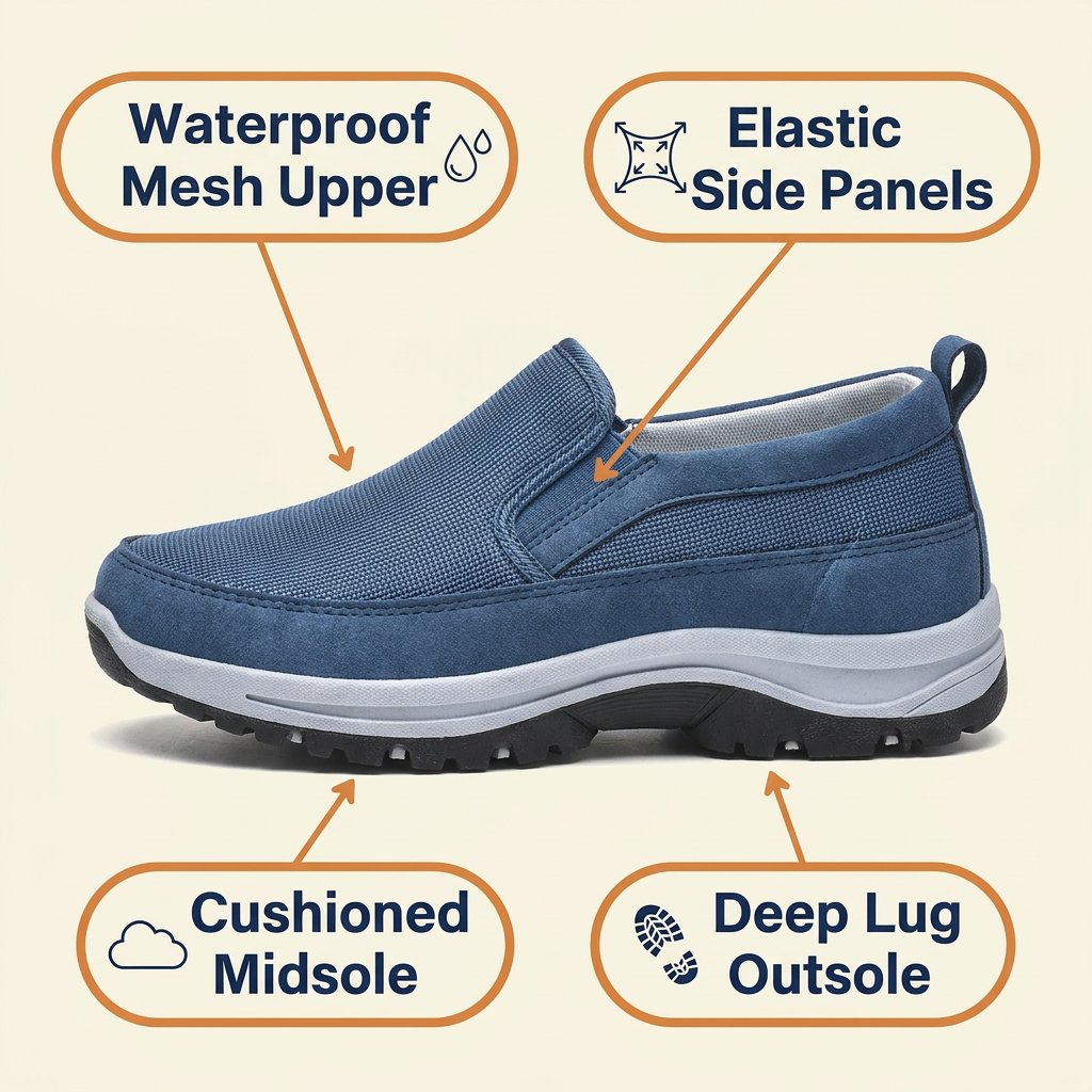Men's Waterproof Slip-On Shoes – Orthopedic Comfort Walking Shoes with Elastic Sides & Lug Sole