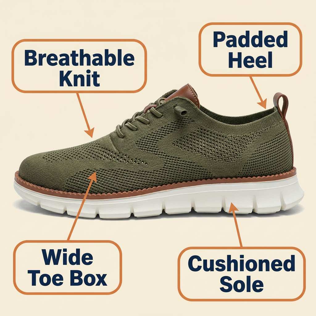 Men's Knit Oxford Shoes – Lightweight Wide Toe Box Business Casual Sneakers, Breathable & Cushioned