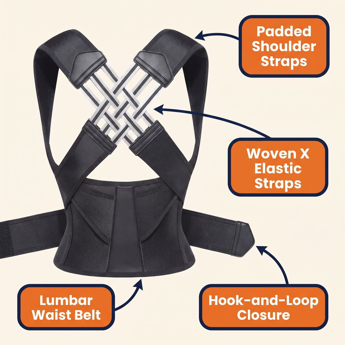 Posture Corrector for Back Pain – Adjustable Back Brace with X-Shaped Elastic Straps & Lumbar Waist Belt, Men & Women