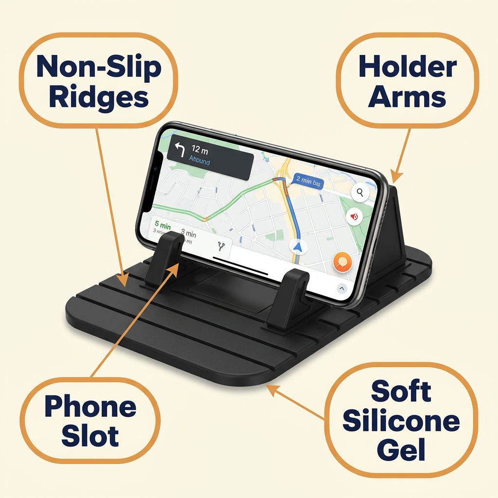 Non-Slip Silicone Car Phone Holder – Dashboard Phone Mount Pad, No Adhesive, Doubles as Desk Stand