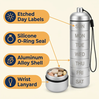 7-Day Aluminum Travel Pill Organizer – Waterproof Screw-On Pill Case with Etched Day Labels & Lanyard