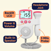 Fetal Doppler Heart Rate Monitor – Home Baby Heartbeat Listener with 3 MHz Probe, Speaker & Backlit LCD
