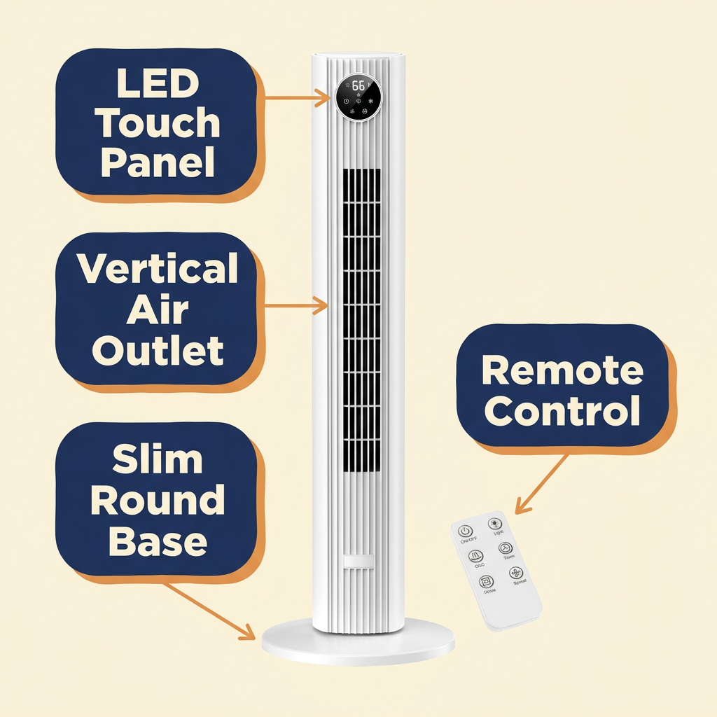 Oscillating Tower Fan with Remote – 35 in Quiet Bedroom Fan with 90° Oscillation, 4 Modes, 12-Hour Timer & LED Display
