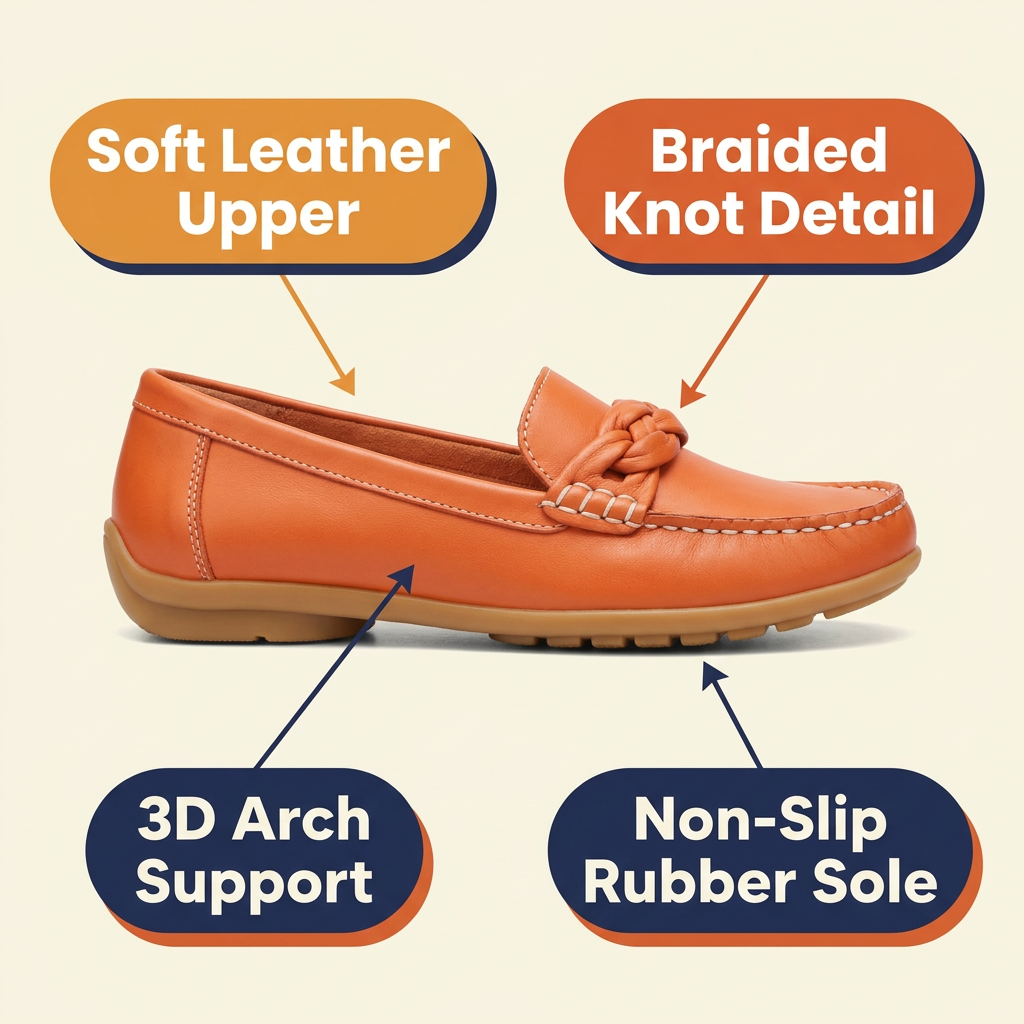 Women's Orthopedic Leather Loafers – Slip-On Moccasin Walking Flats with Arch Support & Wide Toe Box
