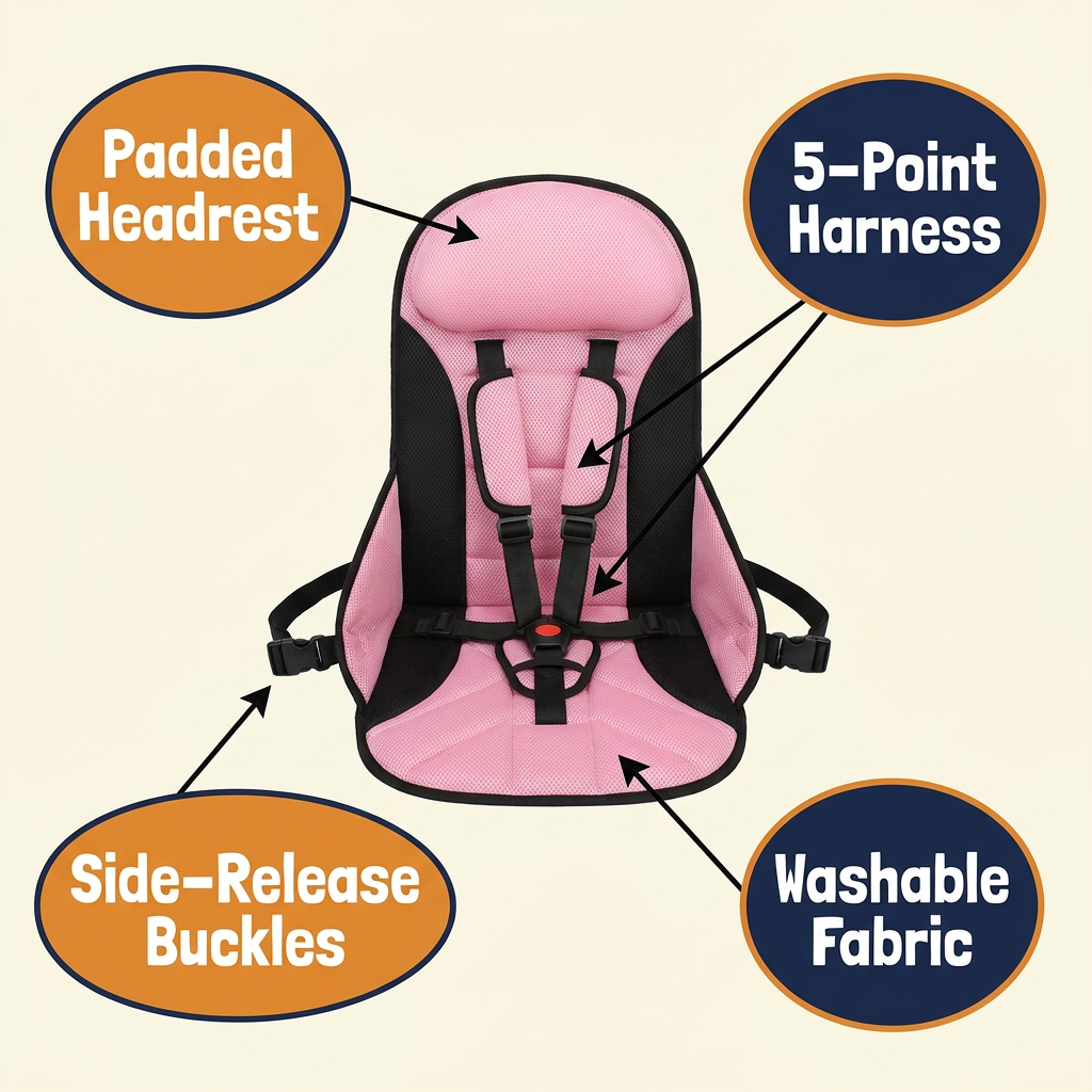 Portable Child Travel Seat – Foldable Kids Seat Cushion with 5-Point Harness, Small & Large Sizes