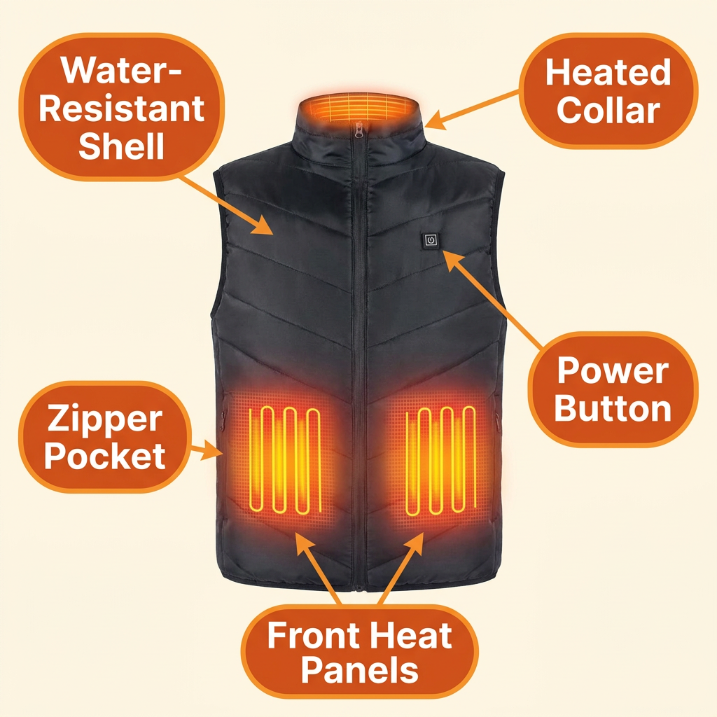 Unisex Heated Vest with 10,000 mAh Power Bank – 9 Heating Zones, 3 Heat Settings, Up to 8 Hours Warmth
