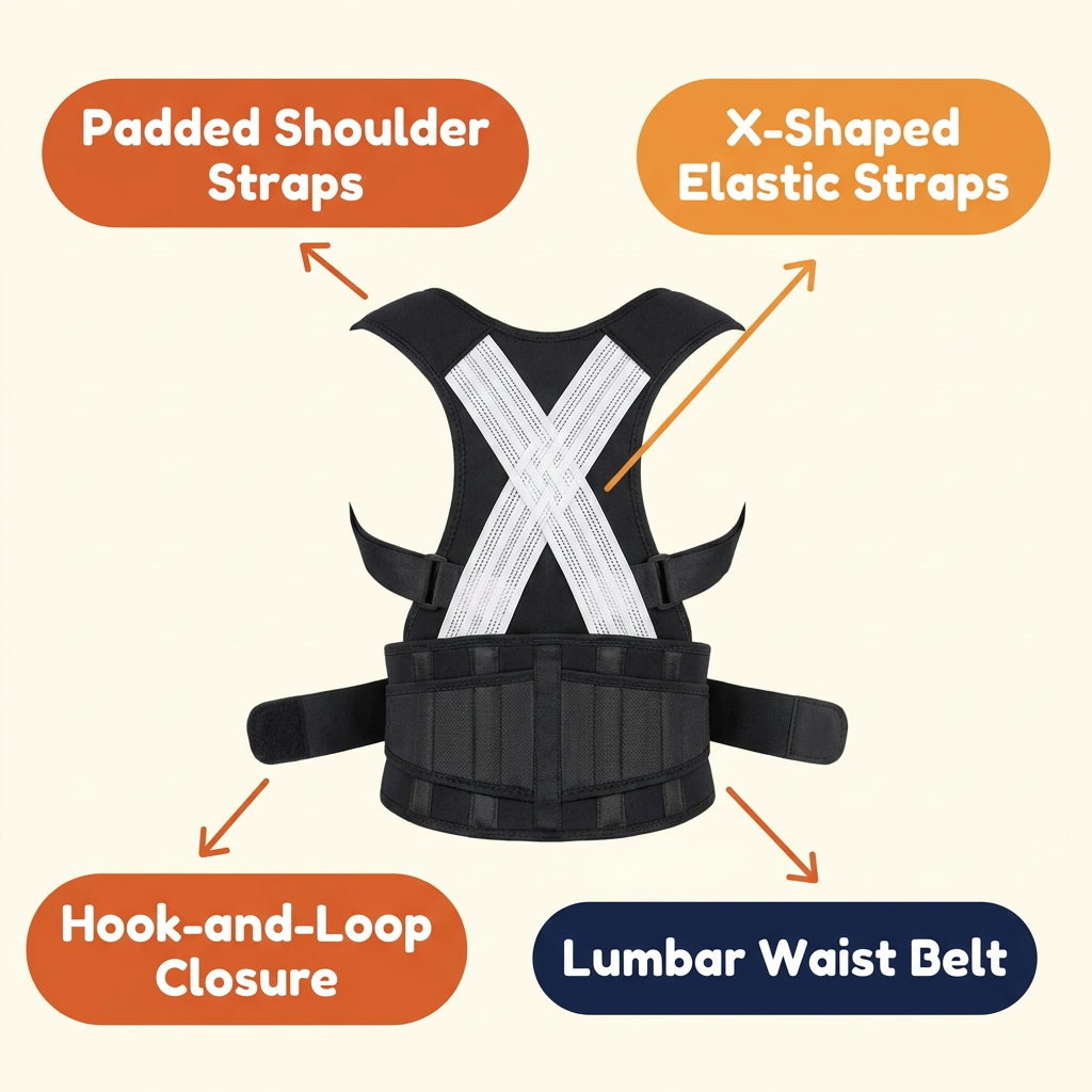 Posture Corrector for Back Pain – Adjustable Back Brace with X-Shaped Elastic Straps & Lumbar Waist Belt, Men & Women
