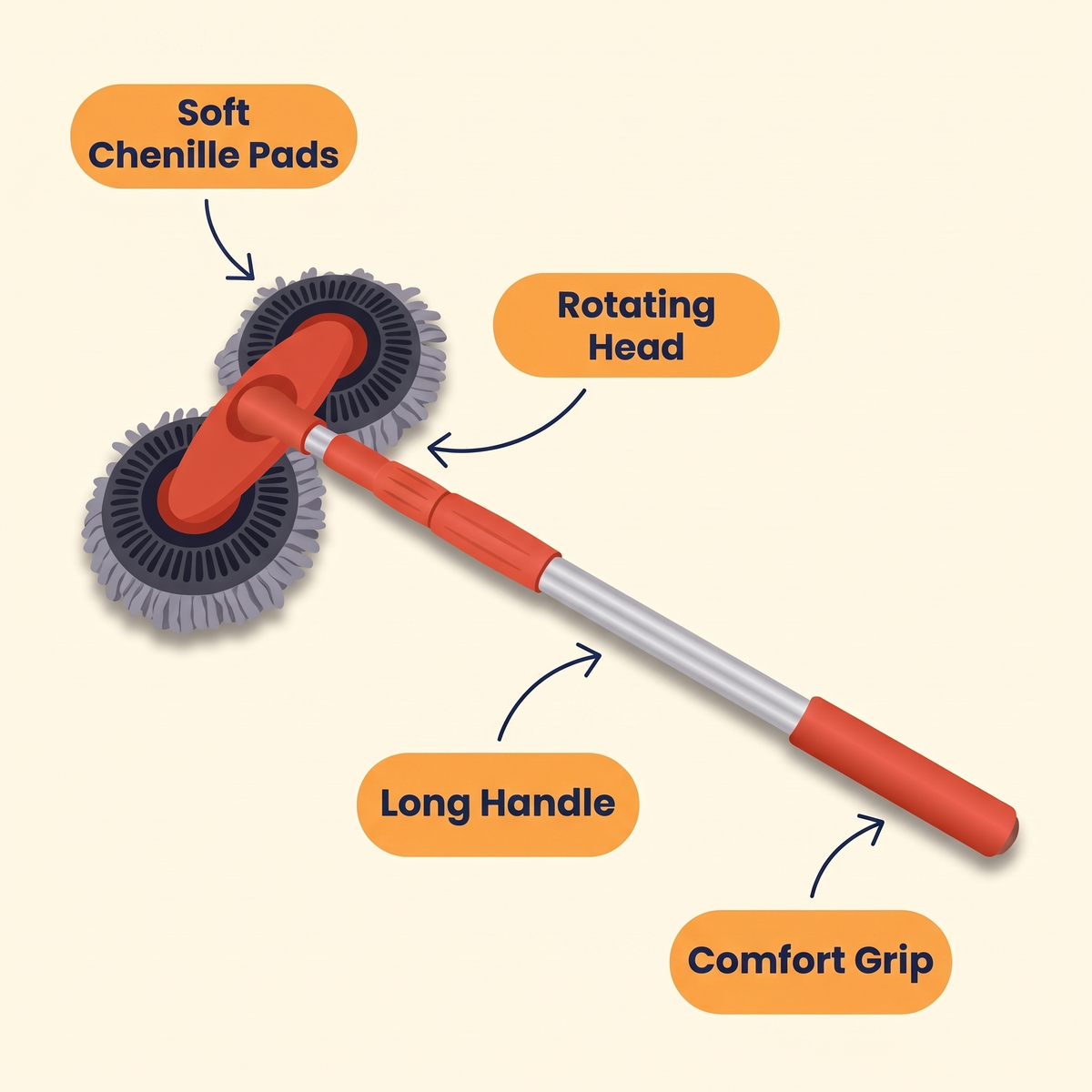 Car Wash Brush with Rotating Head