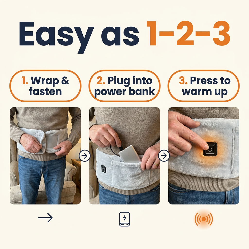 USB Heated Waist Wrap – 3 Heat Levels, Hand & Belly Warmer