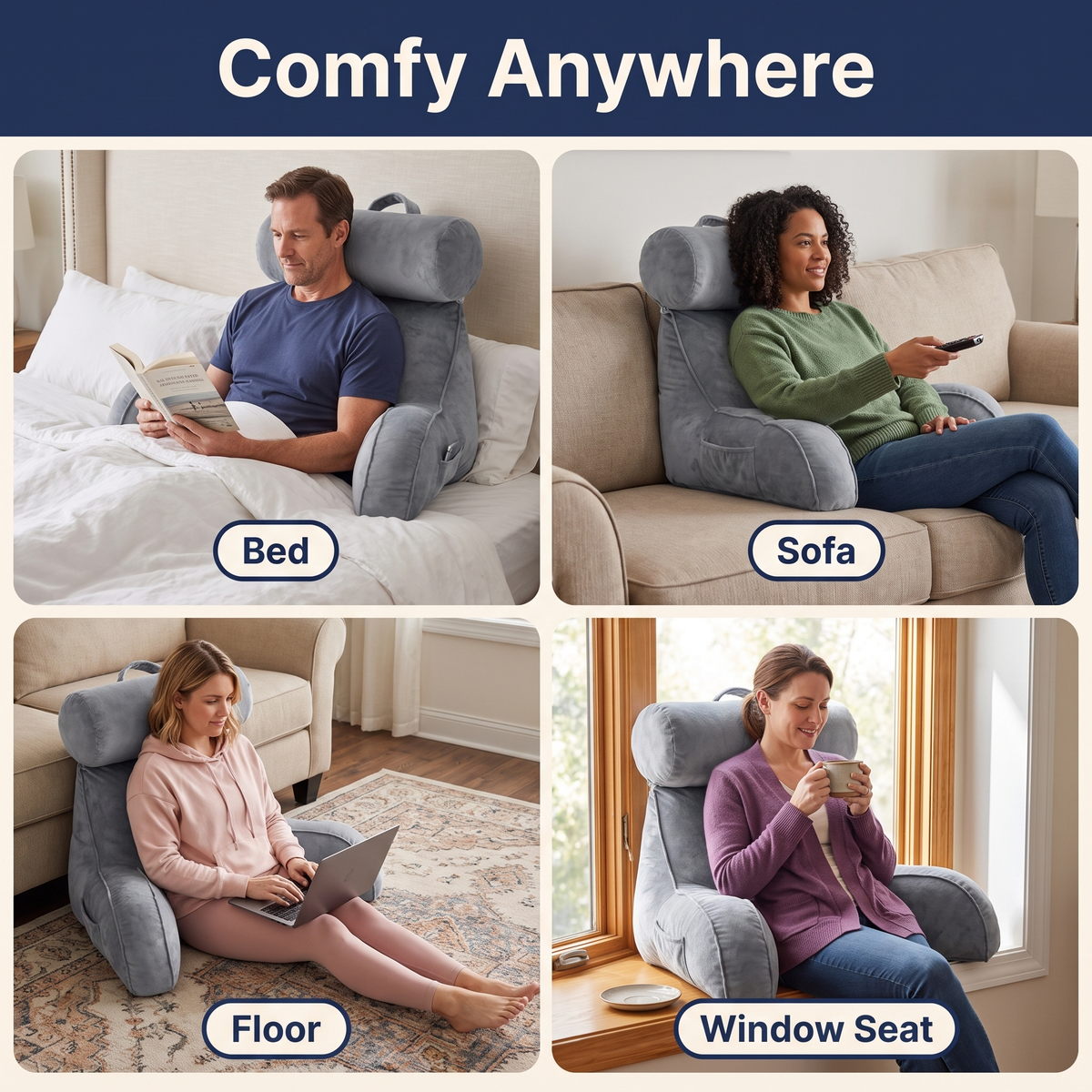 Reading Bed Pillow with Arms