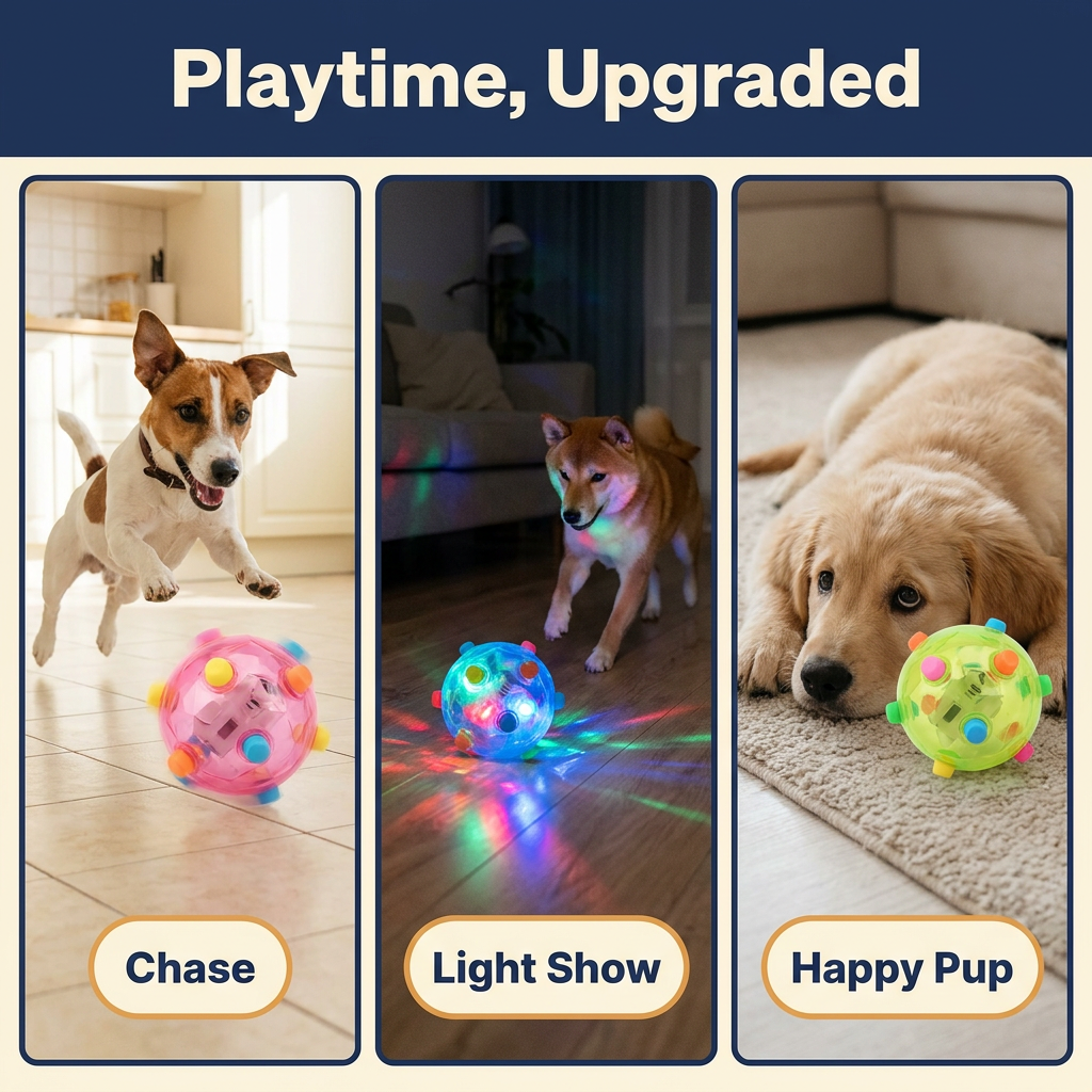 LED Jumping Ball for Dogs – Interactive Bouncing Dog Toy with Flashing Lights & Music, Self-Moving Activation Ball 5.1 in