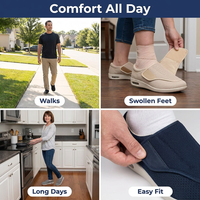 Extra Wide Diabetic Shoes for Swollen Feet – Adjustable Hook-and-Loop Walking Shoes with Memory Foam Insole