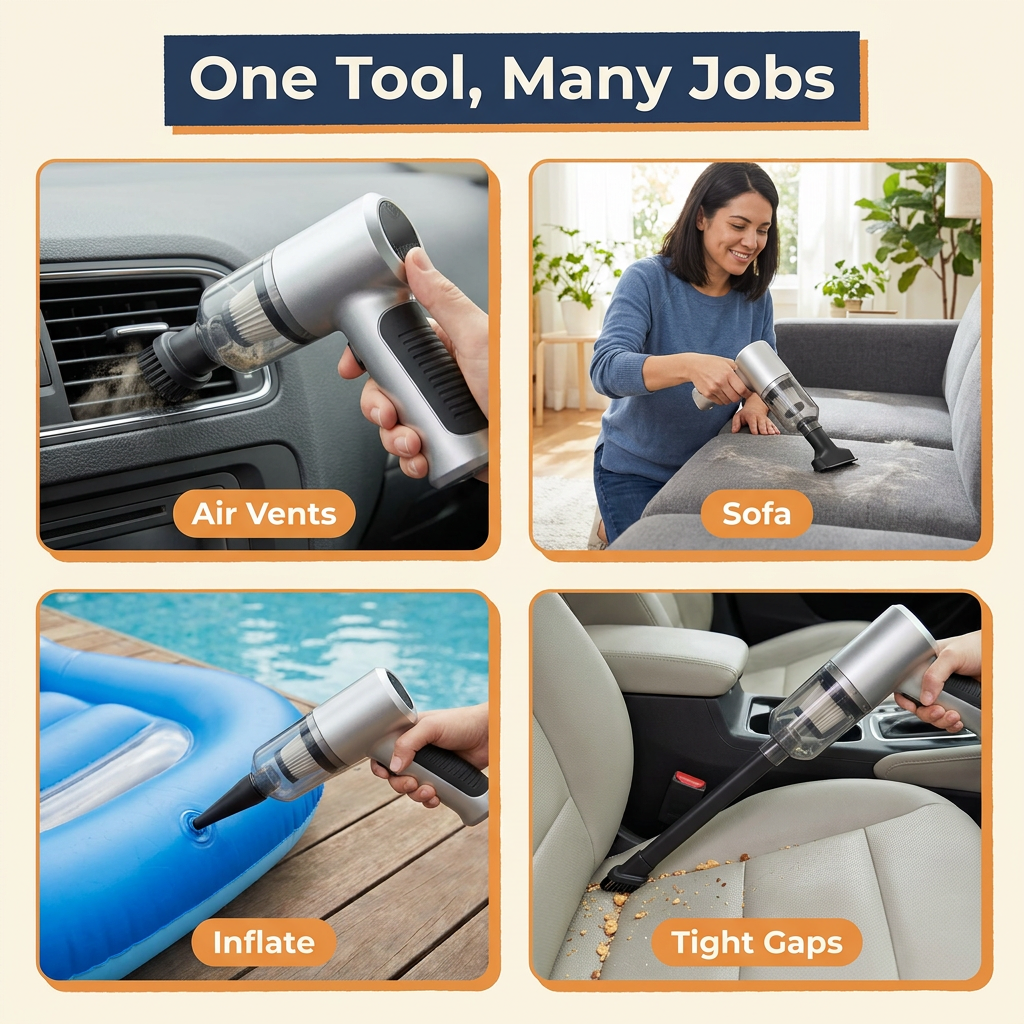 Cordless Car Vacuum Cleaner – 95000Pa Handheld Vacuum & Air Blower with Brushless Motor, 4000mAh USB Rechargeable