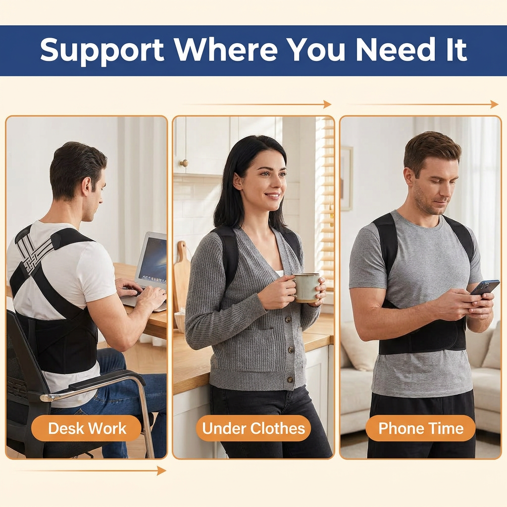 Full Back Posture Corrector Vest – Upper & Lower Back Brace with Spine Support Plate & Wide Shoulder Straps, Unisex S–2XL