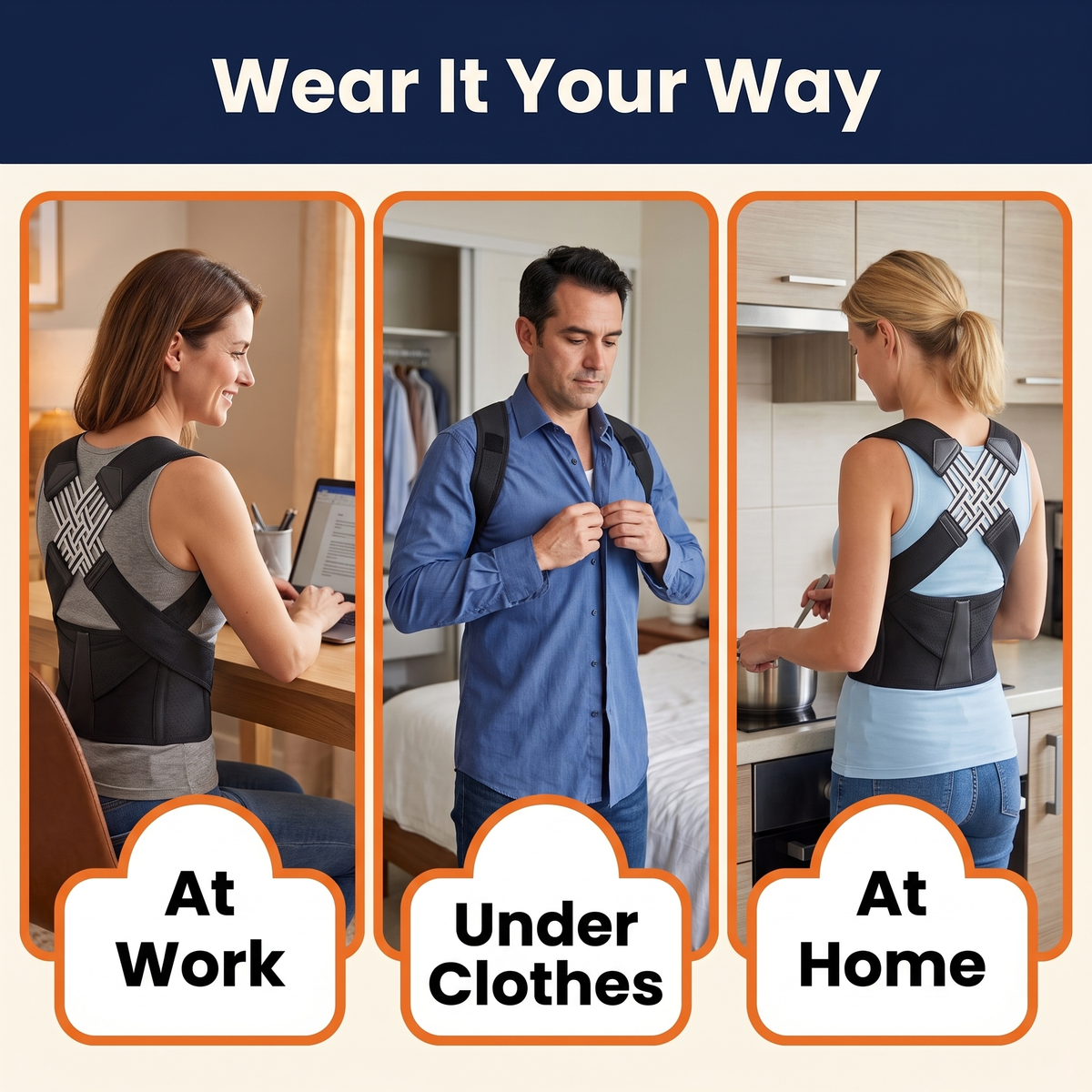 Posture Corrector for Back Pain – Adjustable Back Brace with X-Shaped Elastic Straps & Lumbar Waist Belt, Men & Women