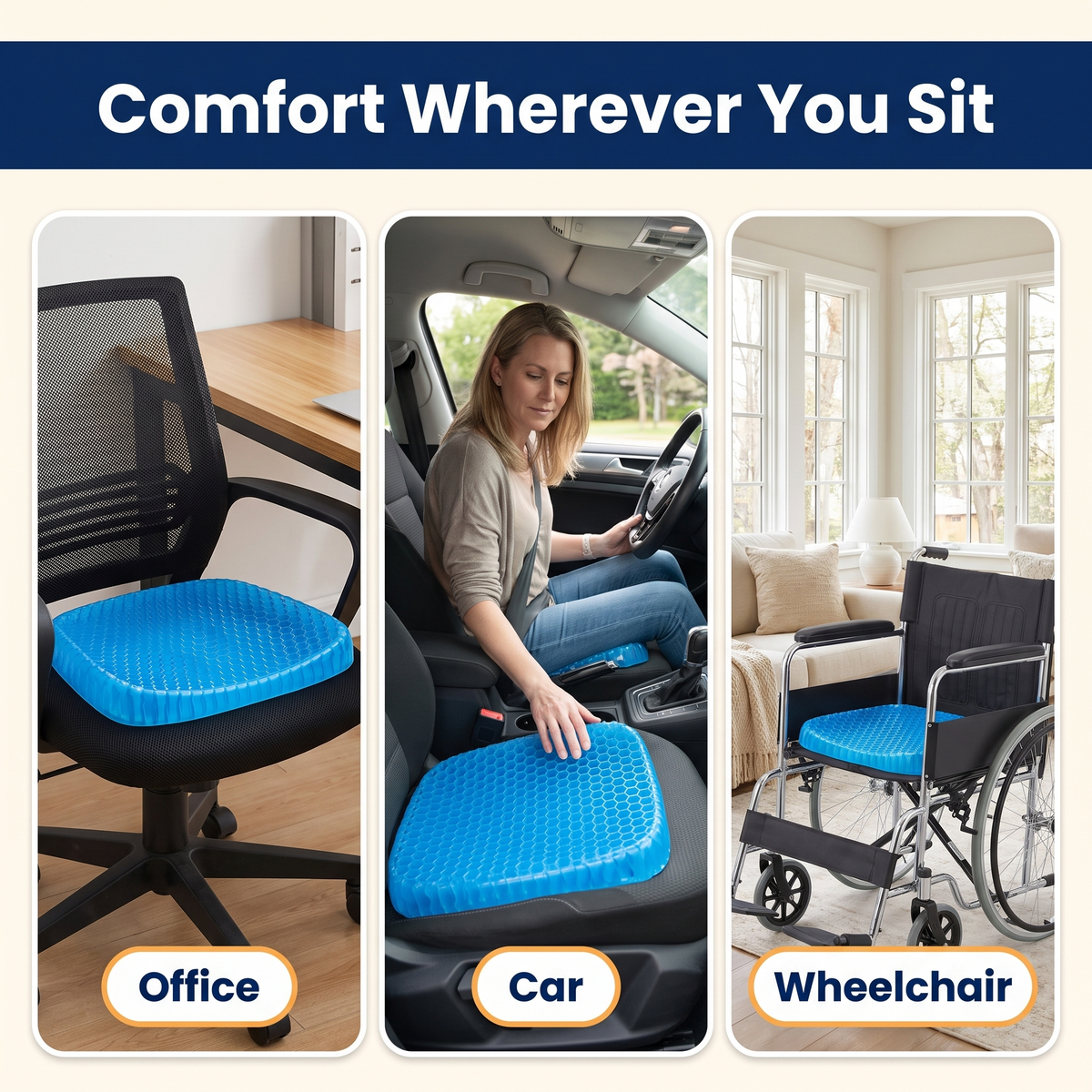 Orthopedic Gel Seat Cushion | Pressure Relief - Tailbone Pain - Lower Back Support - For Office Chair - Car - Wheelchair Use