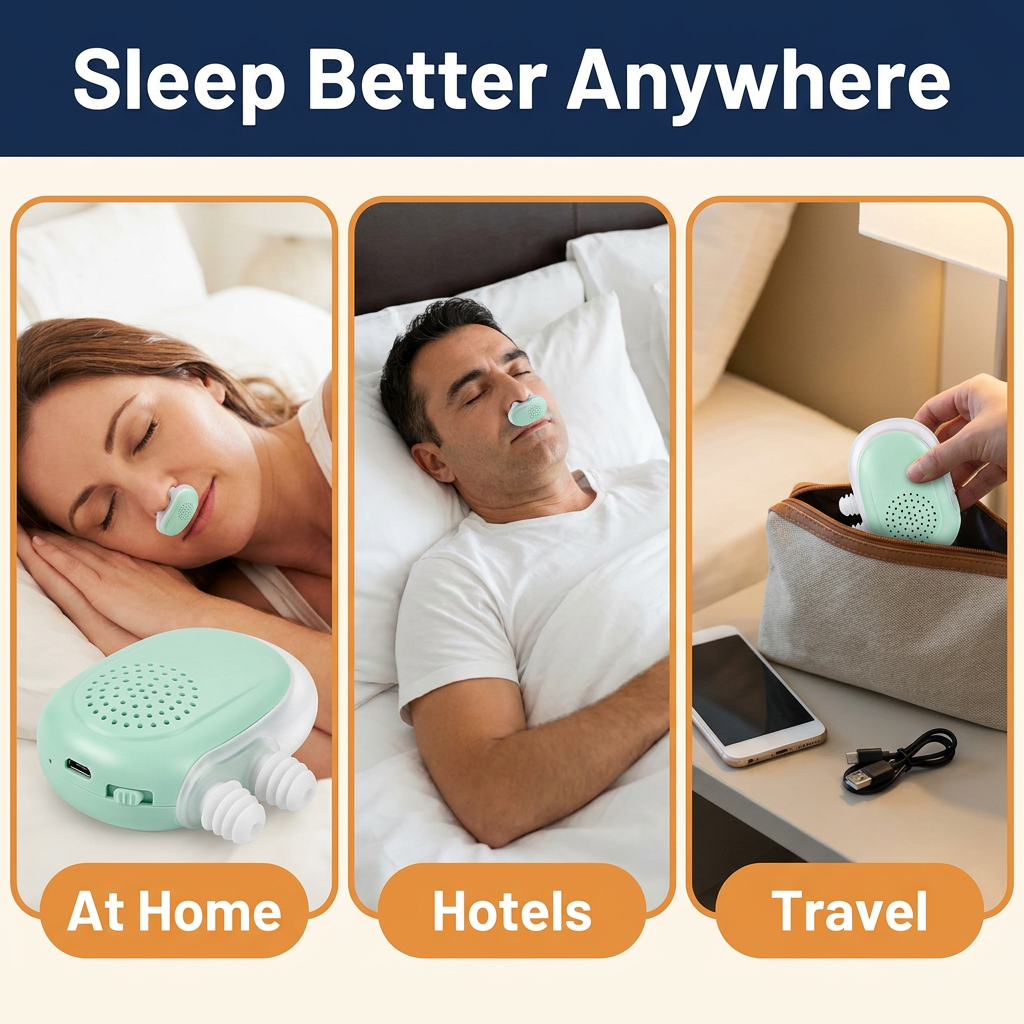 Micro CPAP Anti-Snoring Device – Mask-Free Electric Nose Device for Sleep Apnea & Travel, Rechargeable with Twin Fans