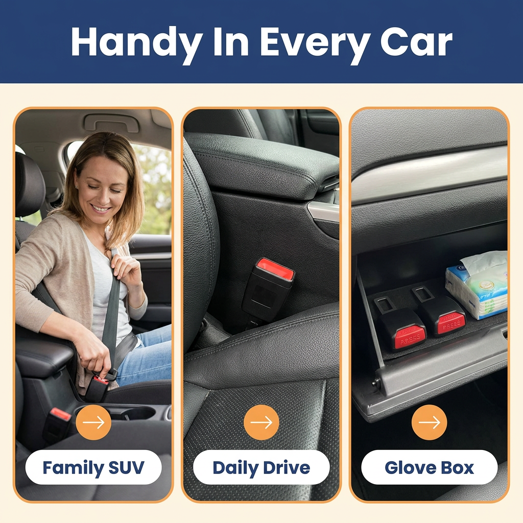 Seat Belt Clip Extender 2-Pack – Car Seat Belt Buckle Extension for Easier Buckling, Plastic & Metal