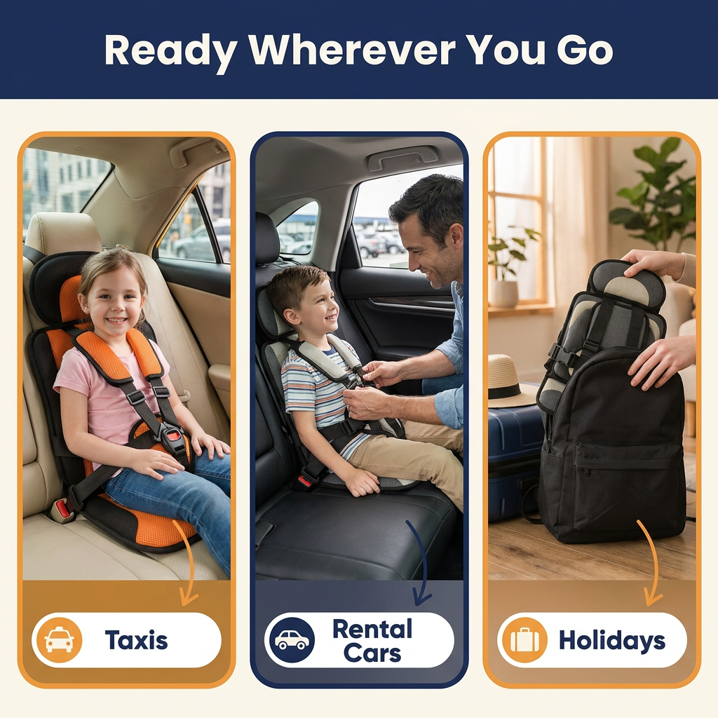 Portable Child Travel Seat – Foldable Kids Seat Cushion with 5-Point Harness, Small & Large Sizes