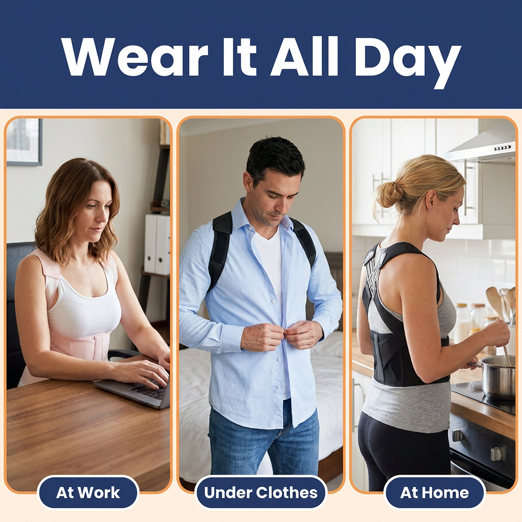 Posture Corrector for Back Pain – Adjustable Back Brace with X-Shaped Elastic Straps & Lumbar Waist Belt, Men & Women