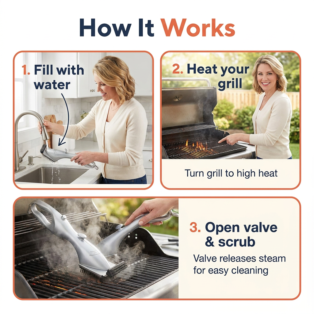 Steam Grill Brush – Stainless Steel BBQ Cleaner with Water Tank (CLAUDE VERSION 2)