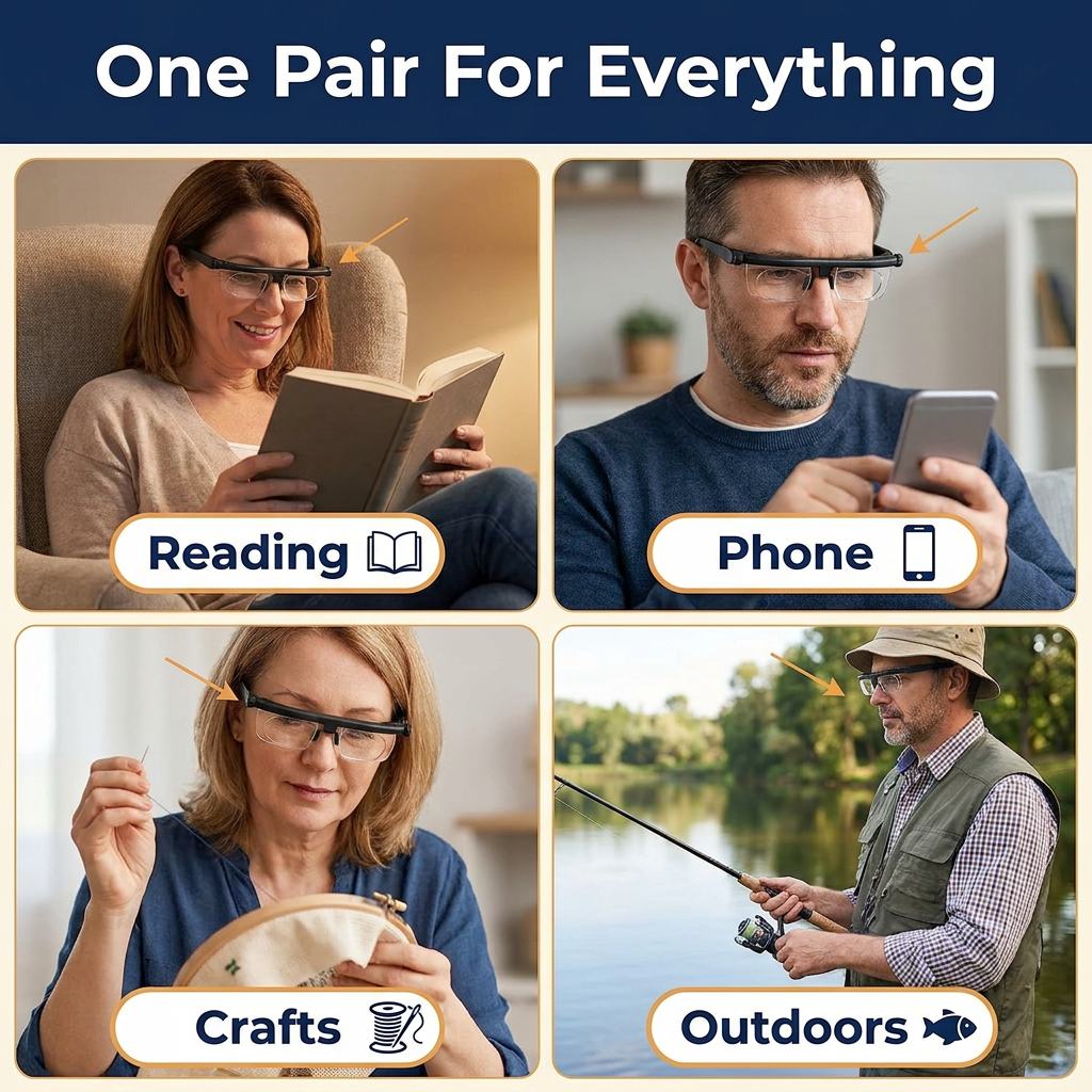 Adjustable Focus Glasses – Dial-Adjust Reading & Distance Eyeglasses, No Prescription Needed, Lightweight