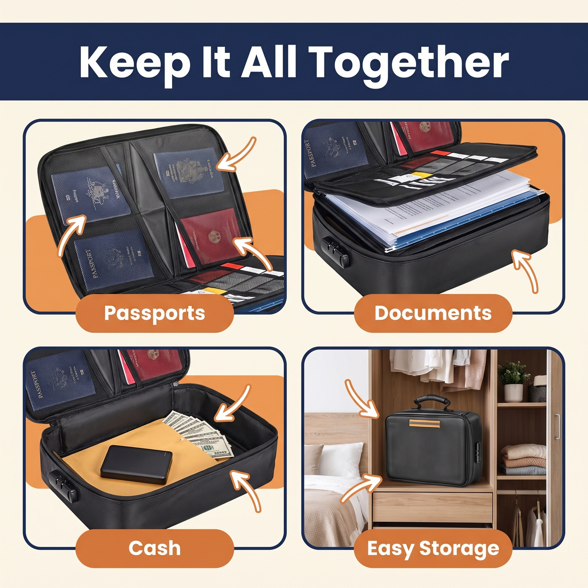 Waterproof Fireproof Document Cash Safe Bag