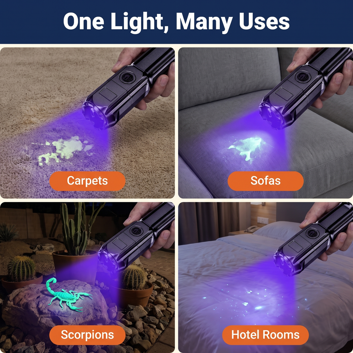 Rechargeable Ultraviolet UV Flashlight, Zoomable