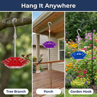 Hummingbird Feeder with Perch – 30 Diamond Feeding Ports, Built-In Ant Moat, 12 oz Hanging Outdoor Feeder