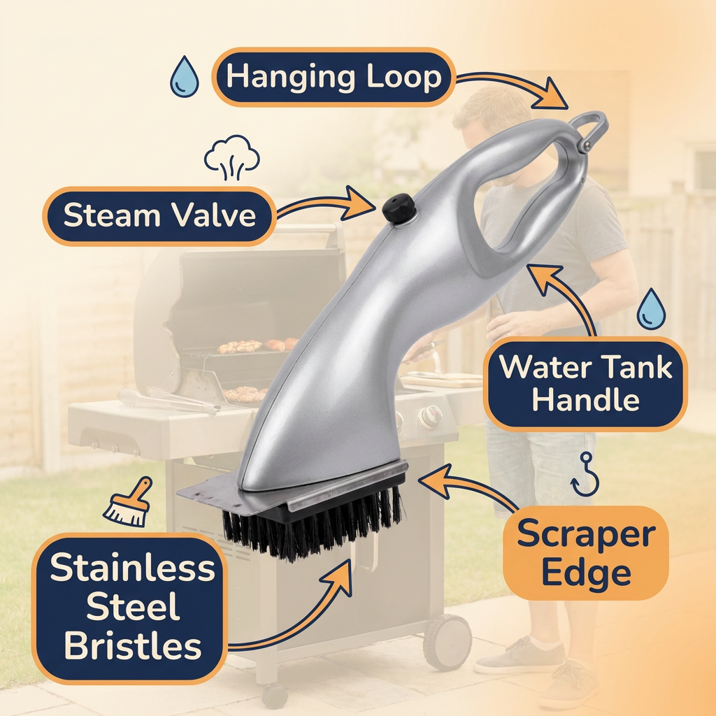 Steam Grill Brush – Stainless Steel BBQ Cleaner with Water Tank (CLAUDE VERSION 3)