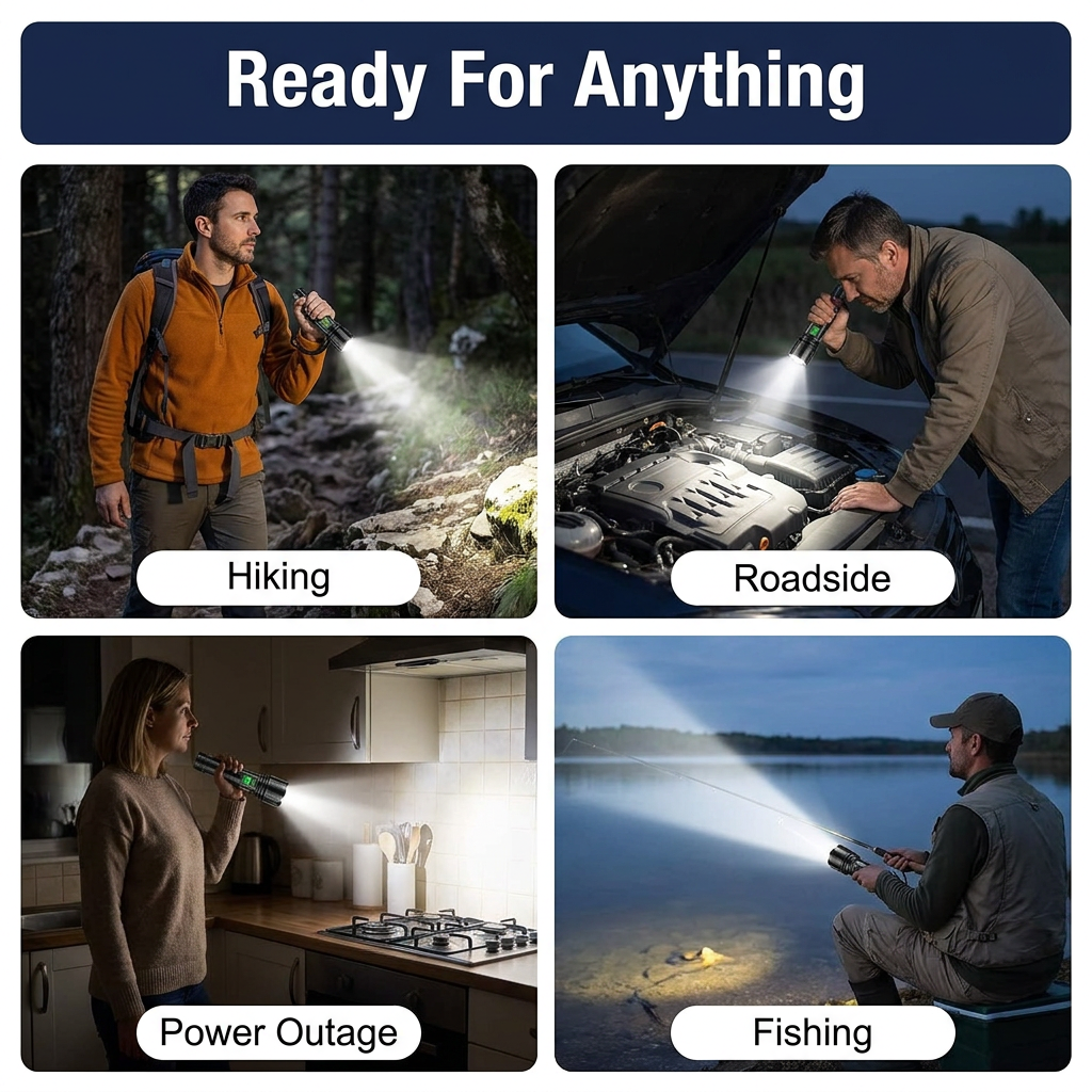 Rechargeable LED Tactical Flashlight – Zoomable High-Power Torch, 3280 ft Beam, 5 Modes, USB-C Power Bank, IPX5 Waterproof