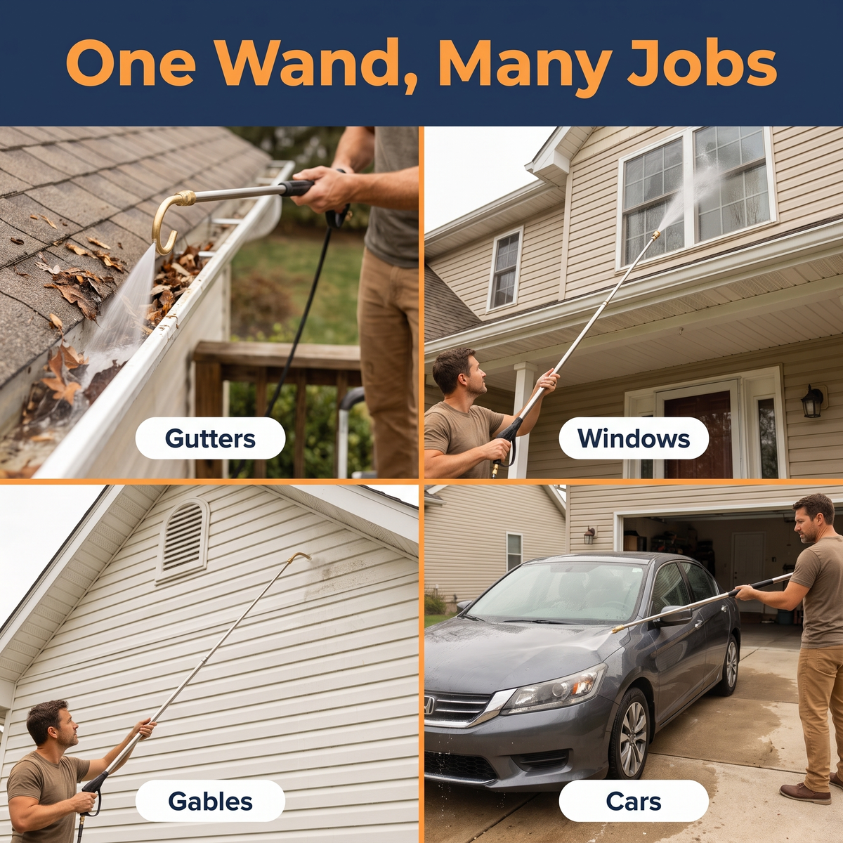 4000 PSI Telescoping High Pressure Washer Wand Set for Gutter & Roof Drainage & Walls Cleaning