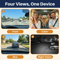 4-Channel Dash Cam Front, Rear & Inside – WiFi App, 1080P, Infrared Night Vision, 3 Inch Screen & 24H Parking Monitor